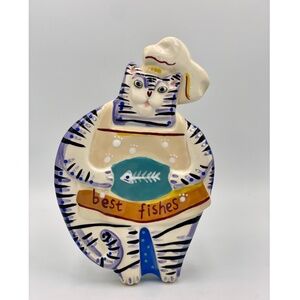 Vintage Dana Simson Cat Chef Spoon Rest – "Best Fishes" 2001 Ceramic 🐱